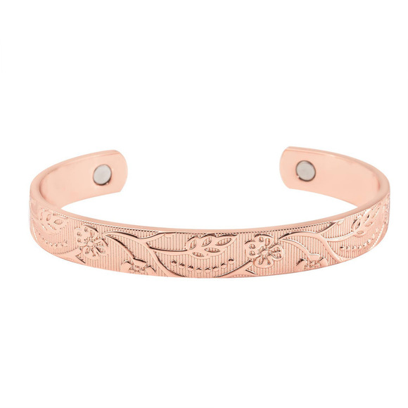 Boutique Jewelry - Rose Gold Cuff Bracelet Floral Vine Pattern Adjustable Magnetic Bracelet Health